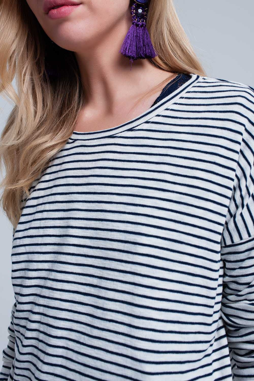 Navy striped asymmetric sweater Q2 Sweaters BoutiqueLua