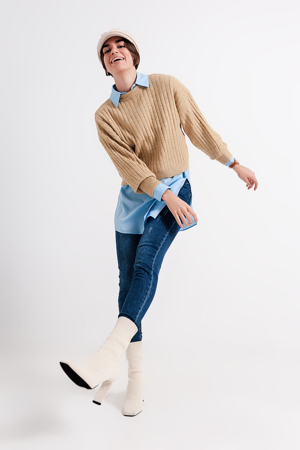 Beige sweater in stripe Q2 Sweaters BoutiqueLua