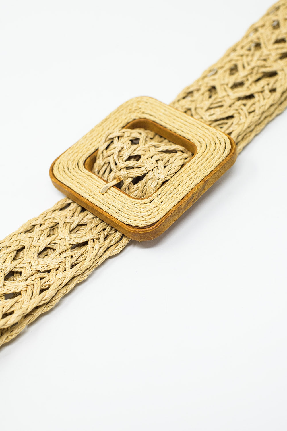 Beige woven belt with big square buckle with brown border Q2 Accesory BoutiqueLua