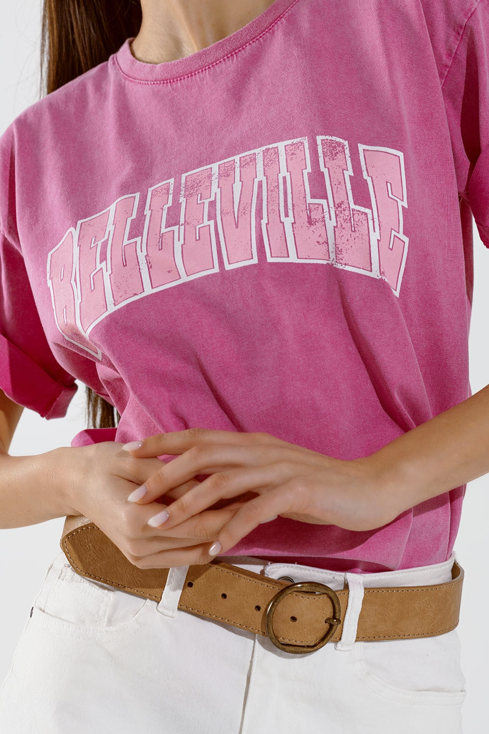 Belleville T-Shirt  With Washed Effect In Pink Q2 Tops BoutiqueLua