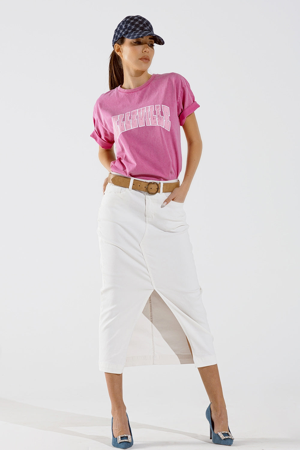 Belleville T-Shirt  With Washed Effect In Pink Q2 Tops BoutiqueLua