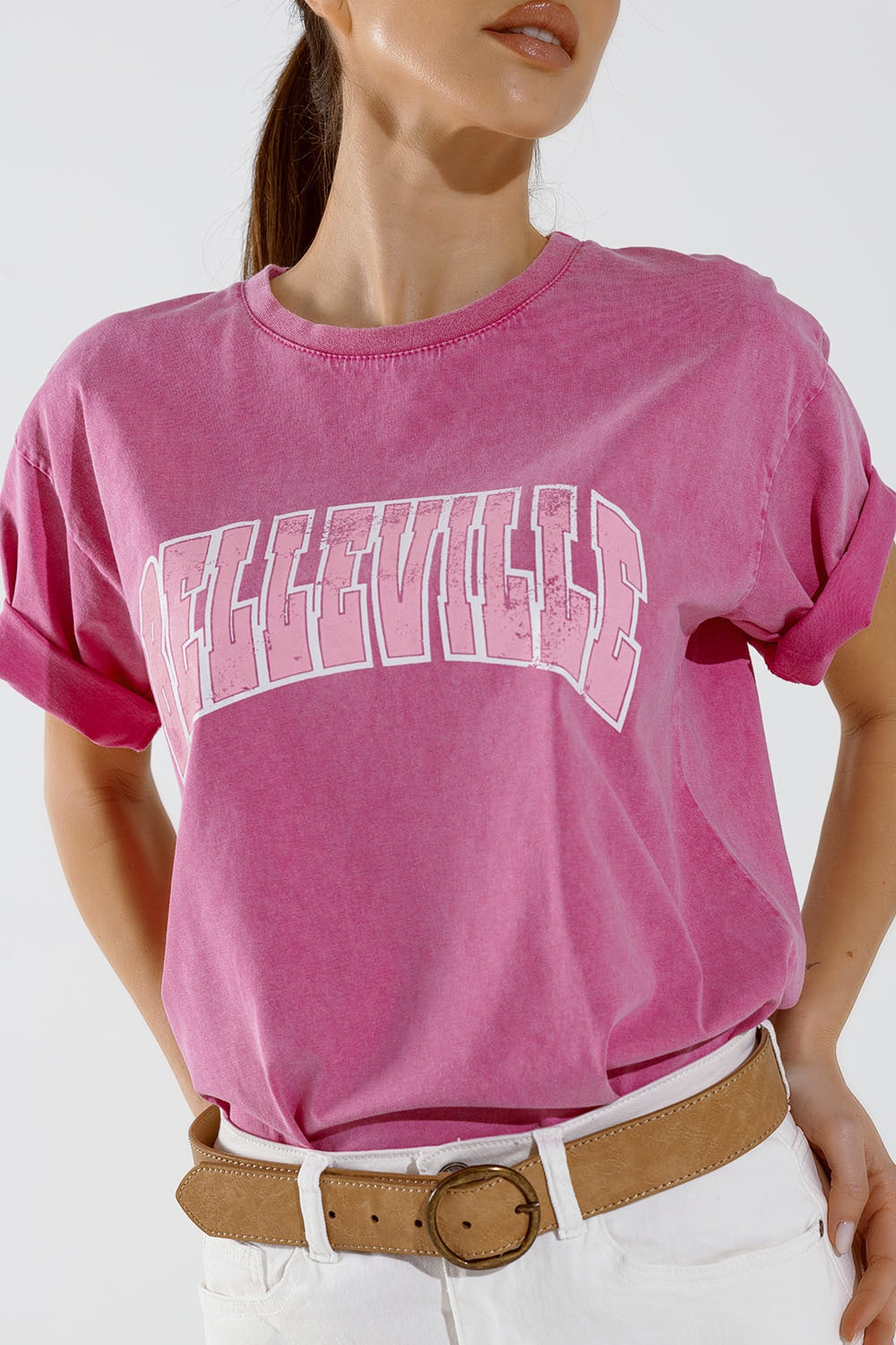 Belleville T-Shirt  With Washed Effect In Pink Q2 Tops BoutiqueLua