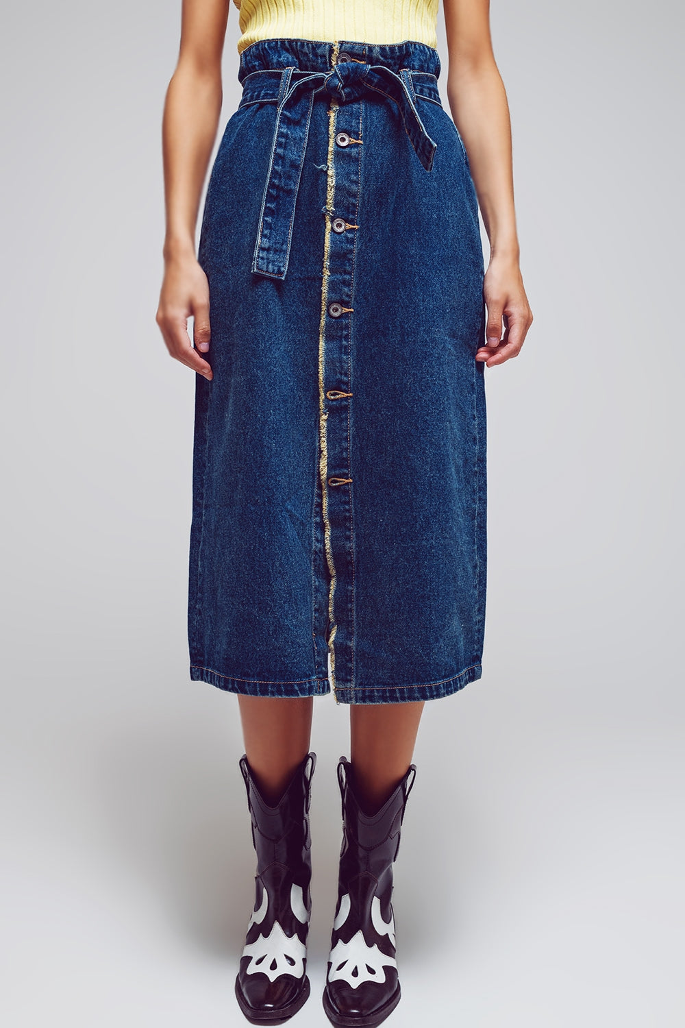 belted buttoned denim maxi skirt Q2 Skirts BoutiqueLua