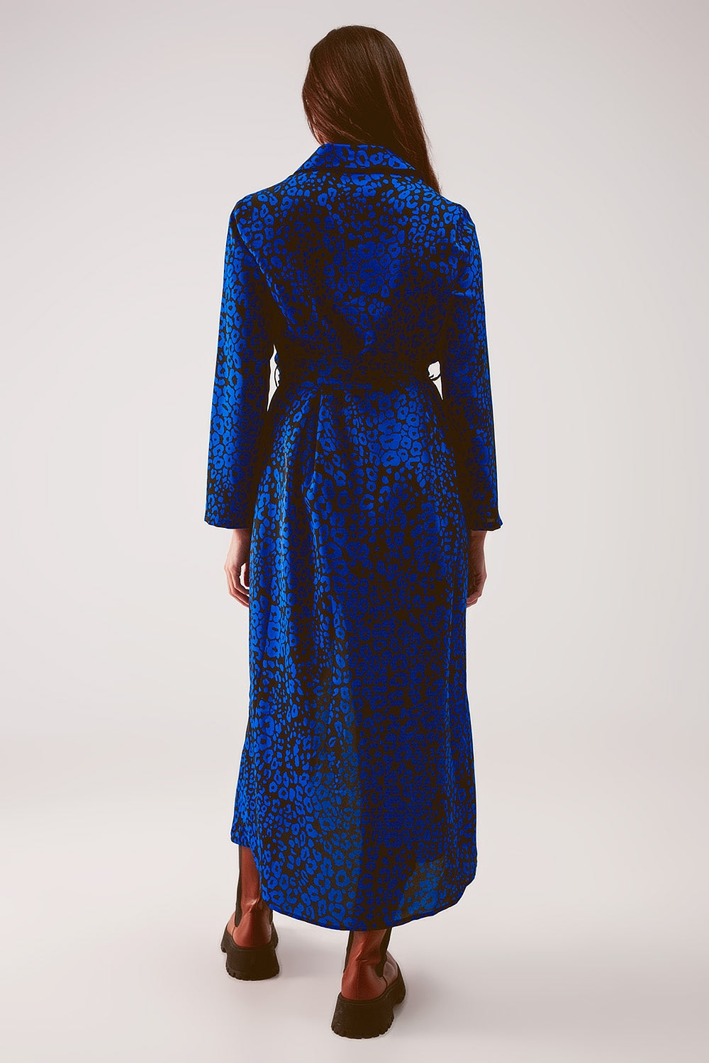 Belted maxi shirt dress in blue animal print Q2 Dresses BoutiqueLua