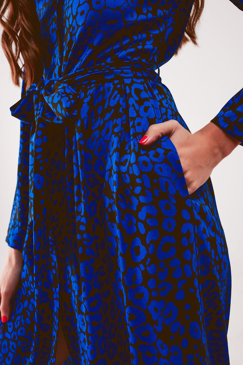 Belted maxi shirt dress in blue animal print Q2 Dresses BoutiqueLua