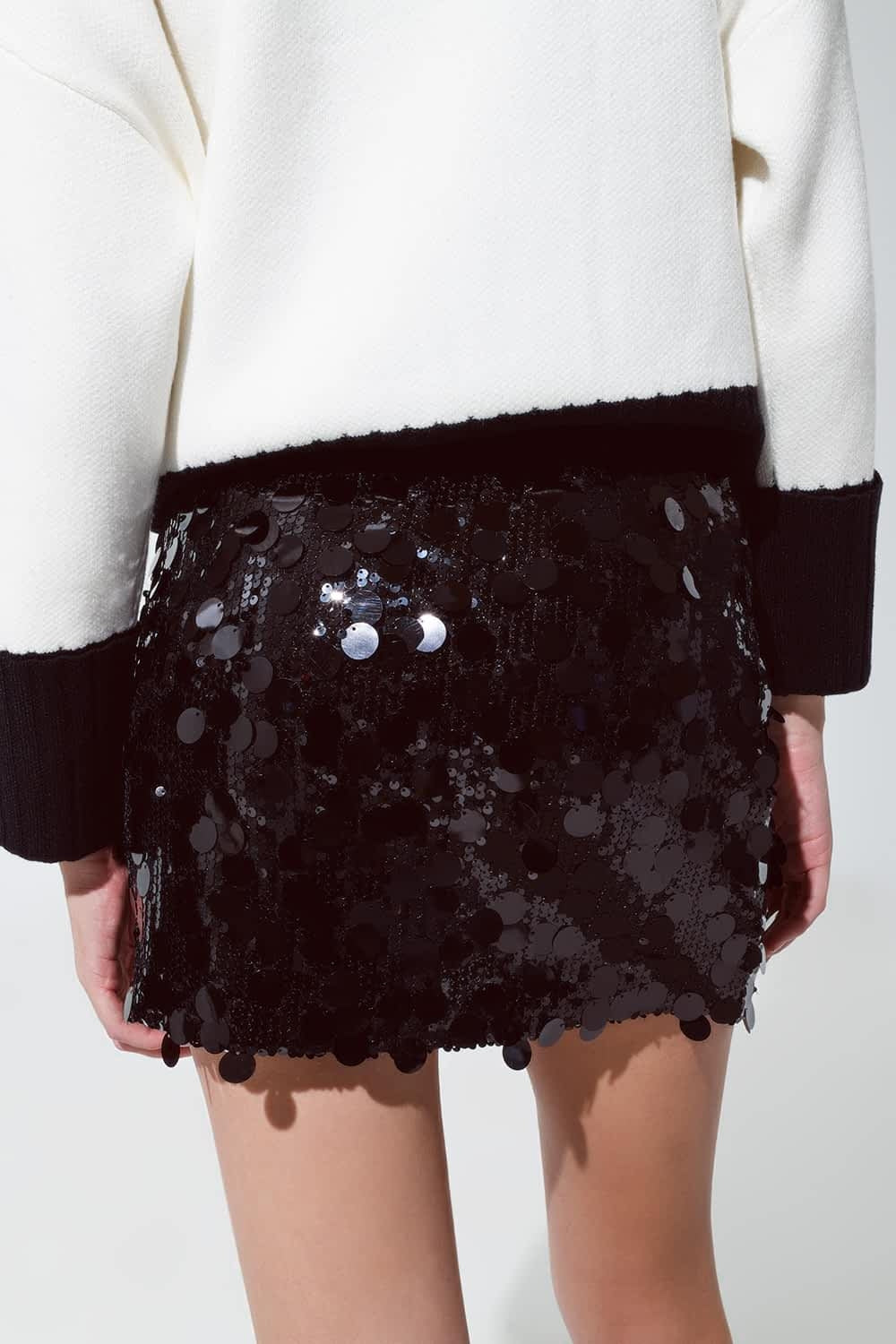 Big Sequin Mini Skirt in Black Q2 Skirts BoutiqueLua