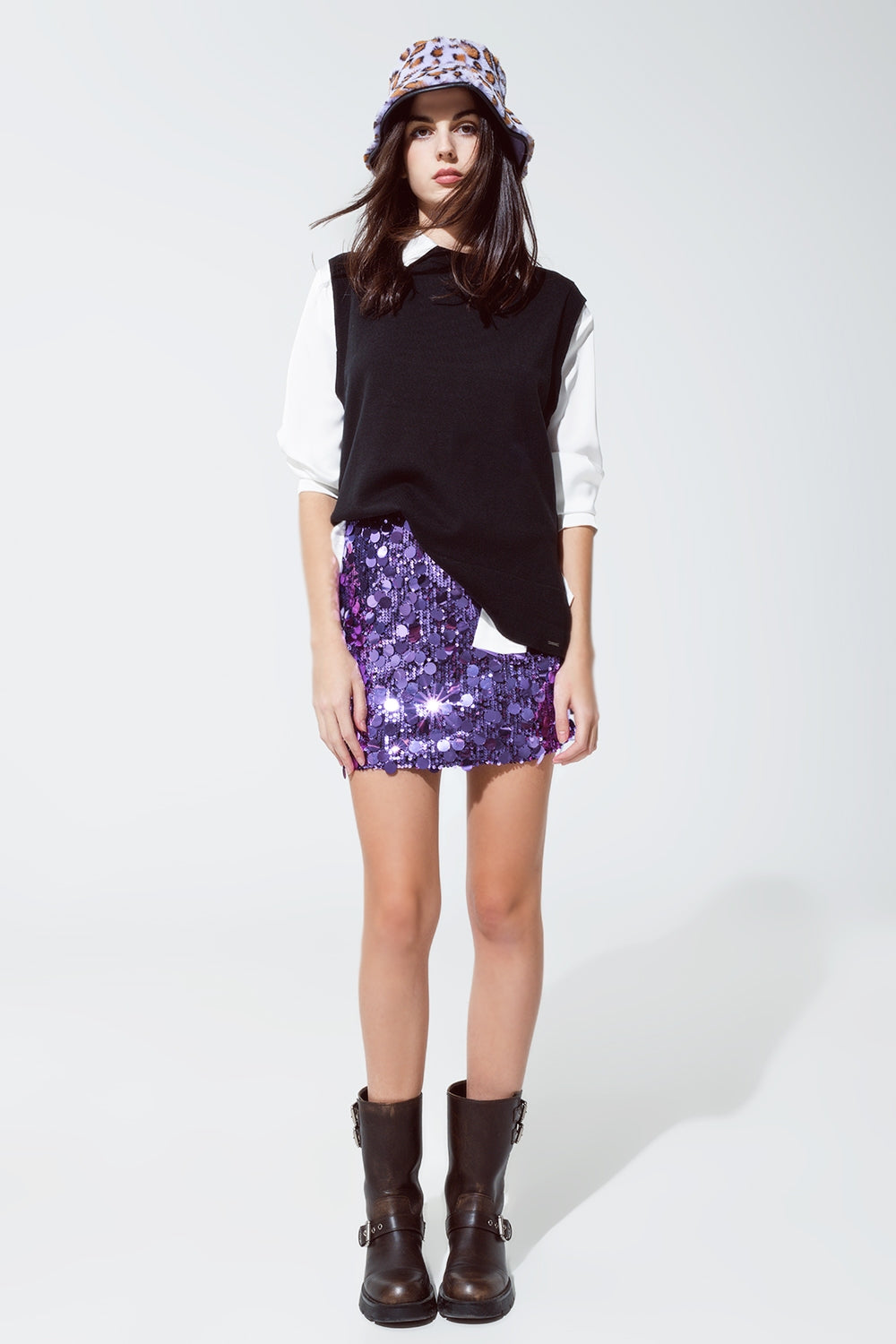 Big sequin mini skirt in purple Q2 Skirts BoutiqueLua