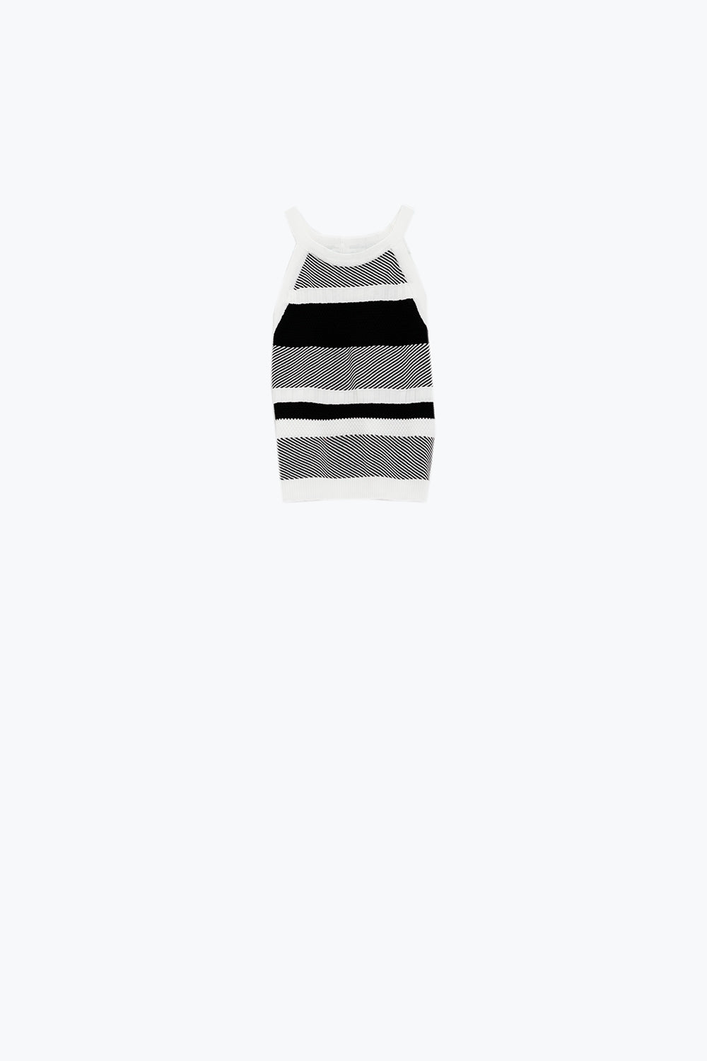 Q2 Black and White Halter Tank top With Stripe Design In Different Knits