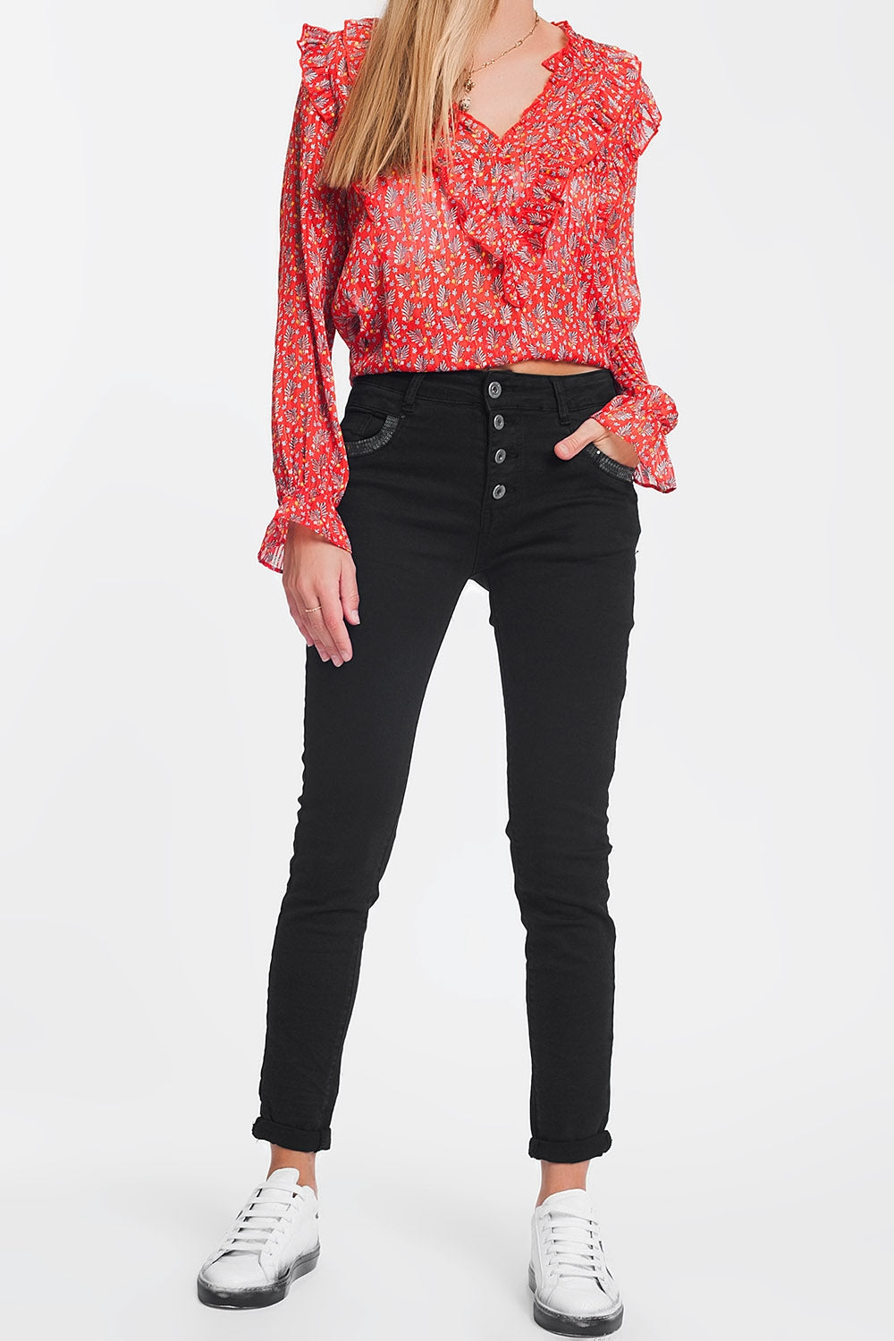 Black boyfriend pants with sequin pocket detail Q2 Jeans BoutiqueLua