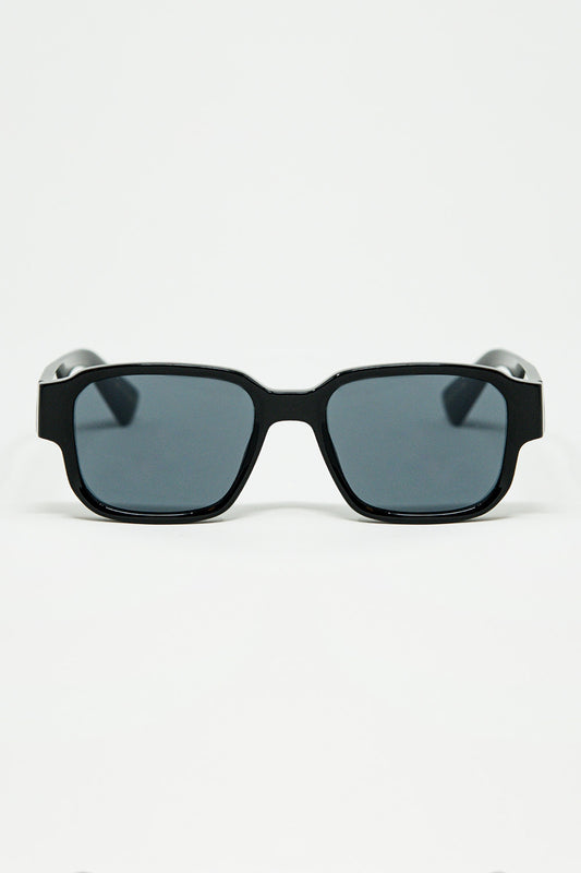 Q2 Black Chunky Square Sunglasses In Crystal Grey