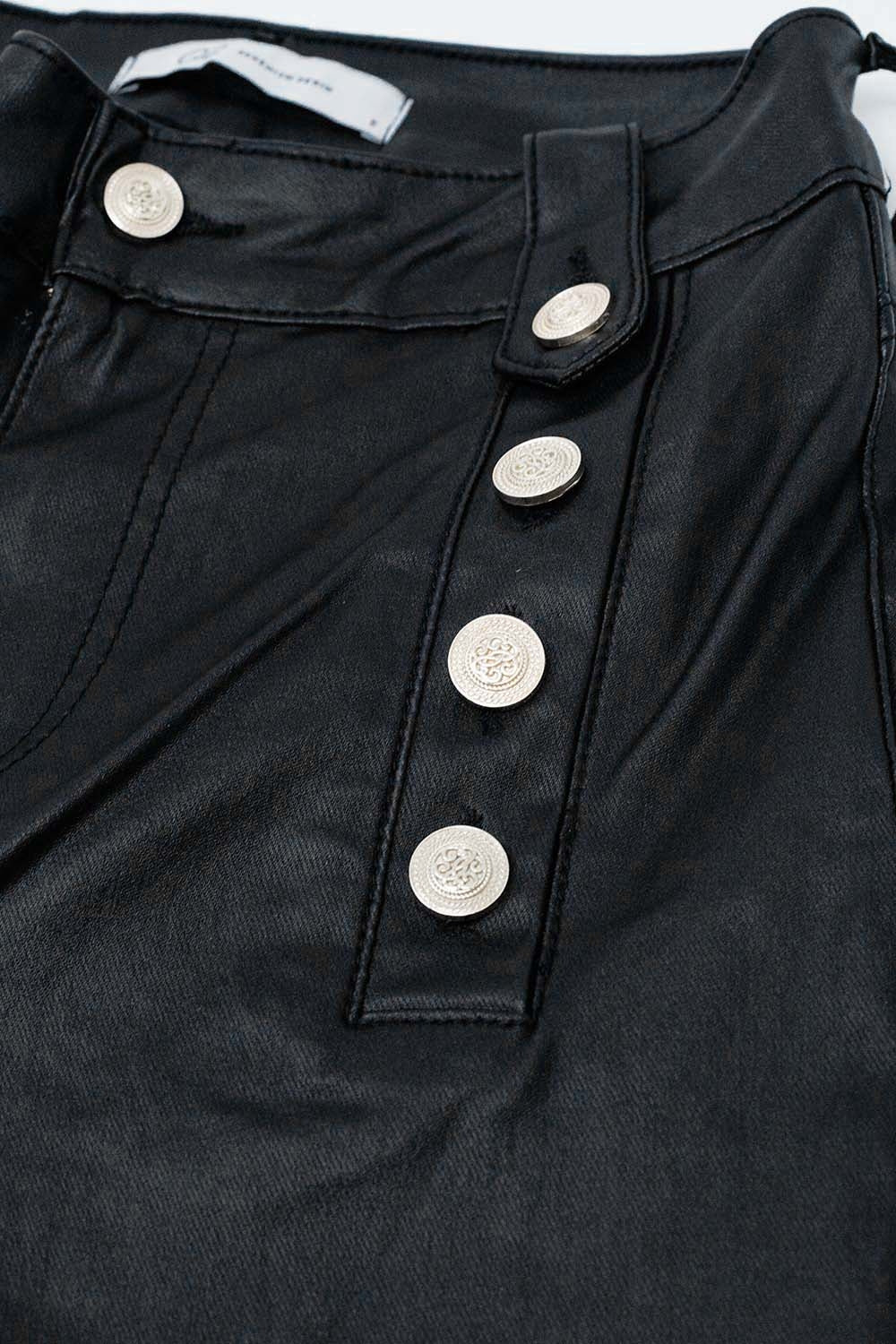 Black faux leather trousers with buttons Q2 Pants BoutiqueLua