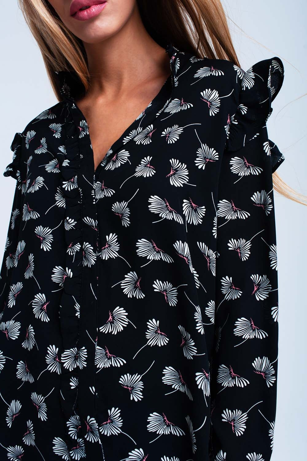 Black floral printed shirt Q2 Shirts BoutiqueLua