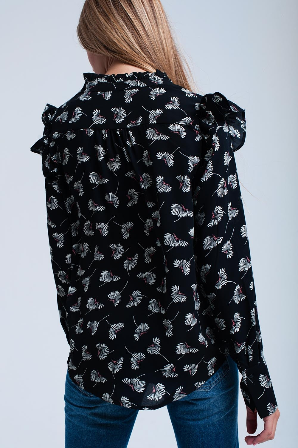 Black floral printed shirt Q2 Shirts BoutiqueLua