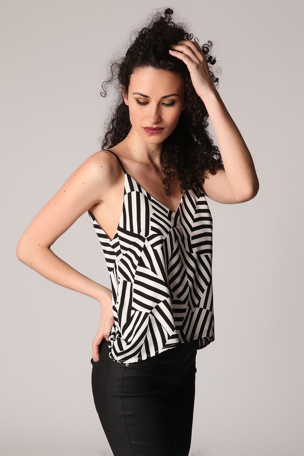 Black geo print cami top Q2 Shirts BoutiqueLua