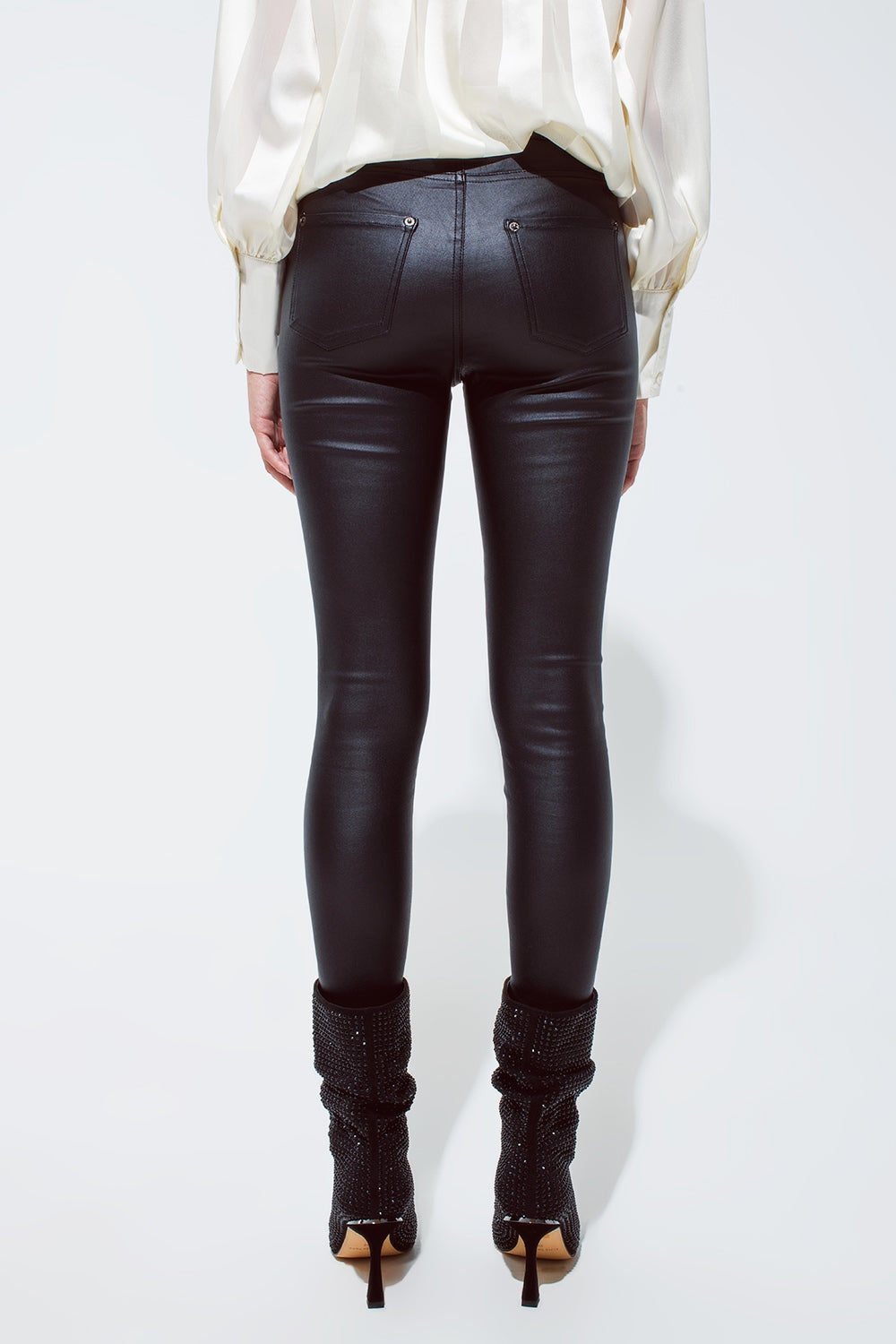 Black gloss Look Pants with Stretchband Q2 Pants BoutiqueLua