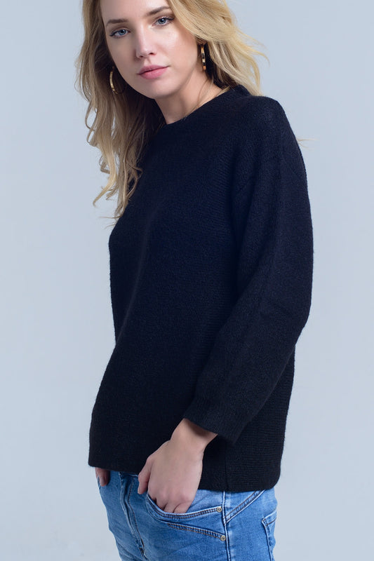 Q2 Black knitted crew neck sweater