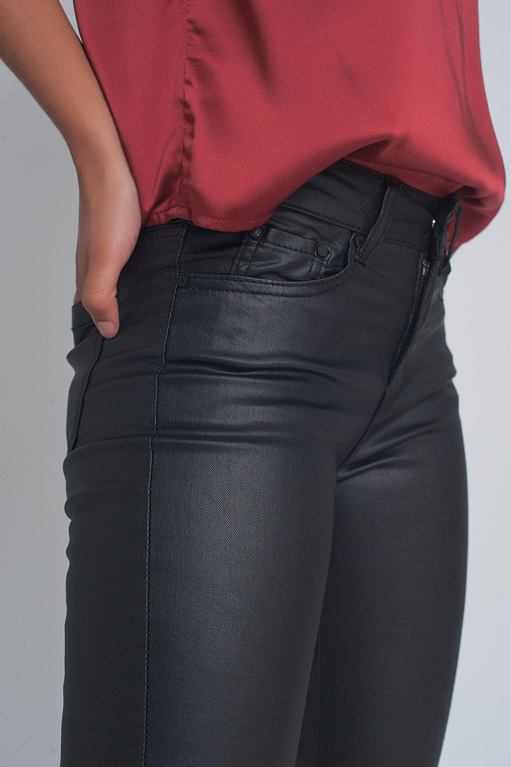 Black leather effect trousers with hem lace-up Q2 Pants BoutiqueLua