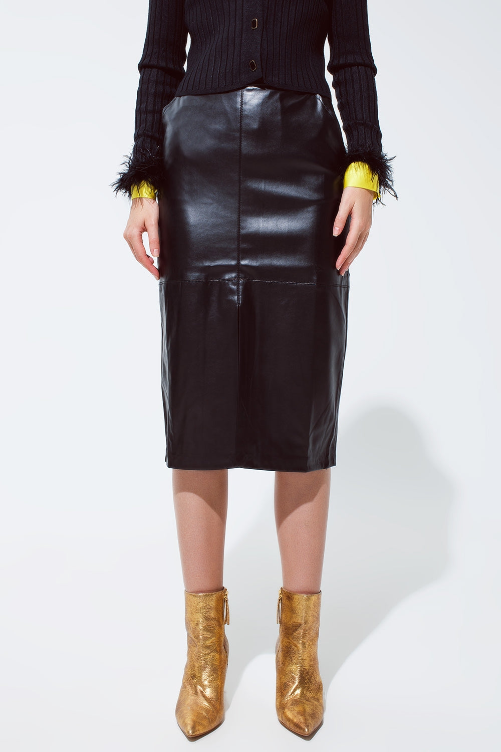 Black leatherette pencil cut skirt Q2 Skirts BoutiqueLua