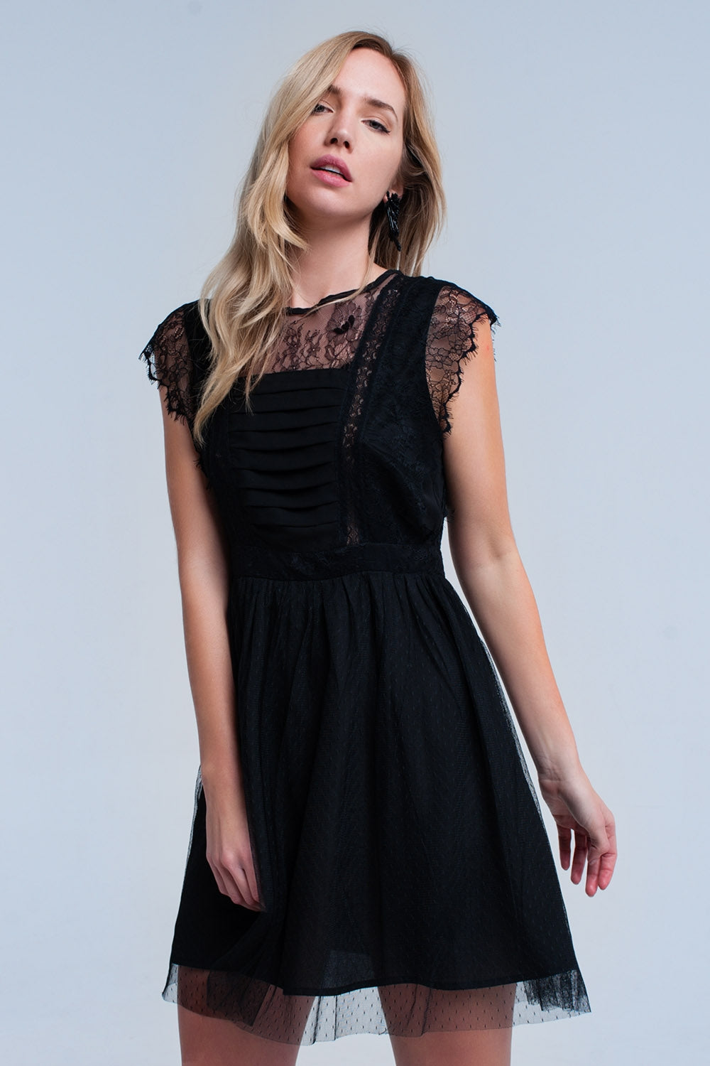 Black midi dress with lace Q2 Dresses BoutiqueLua