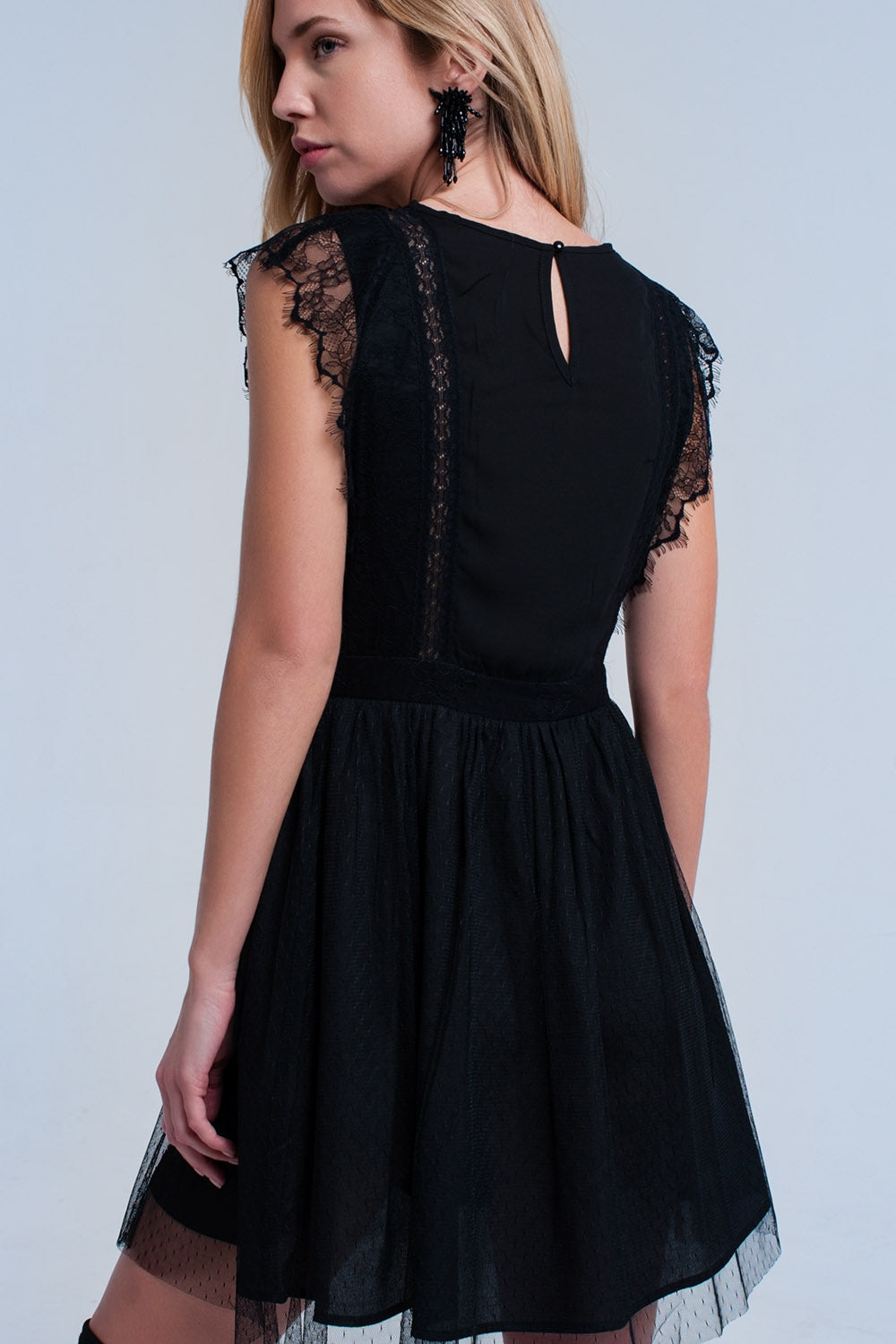 Black midi dress with lace Q2 Dresses BoutiqueLua