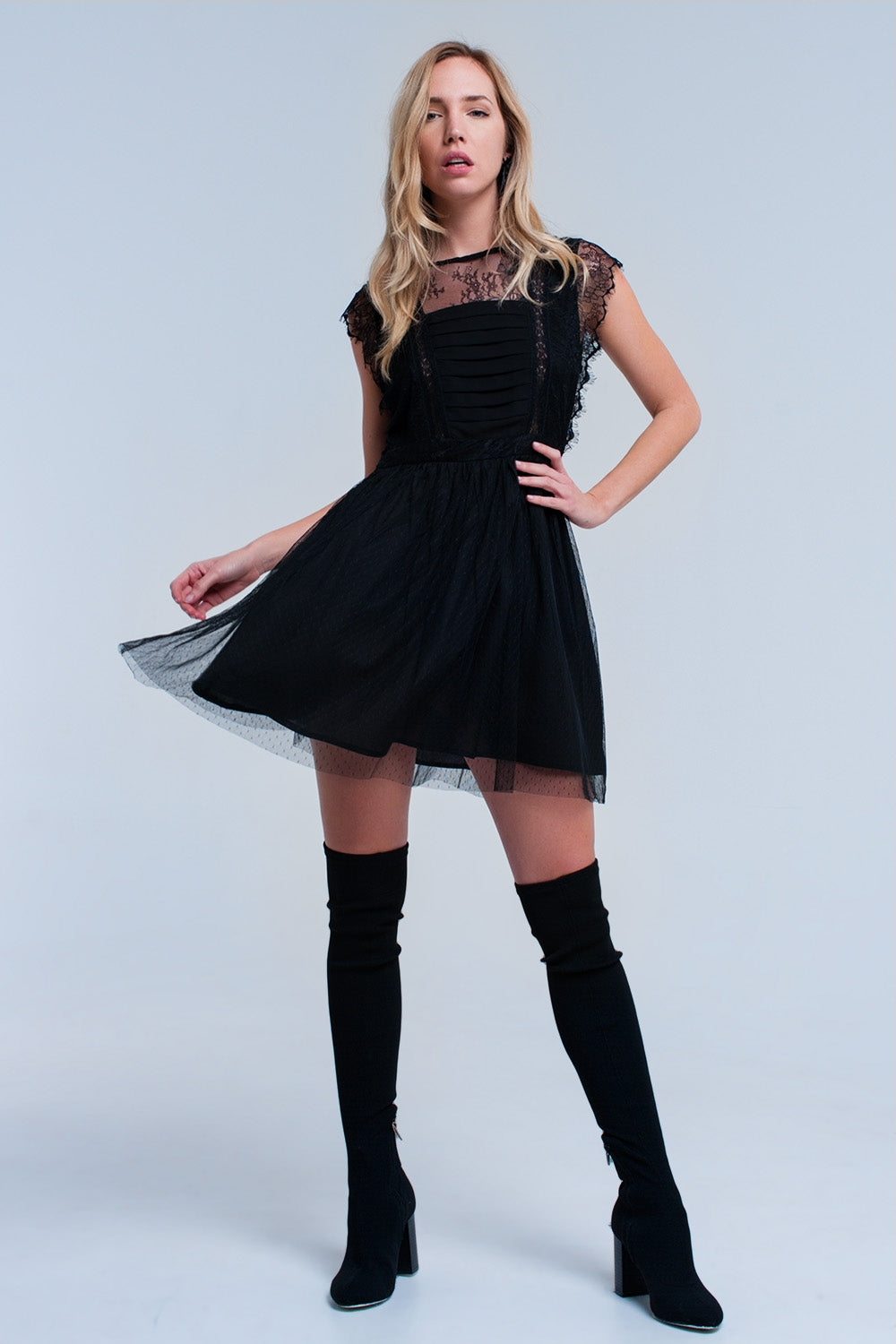 Black midi dress with lace Q2 Dresses BoutiqueLua