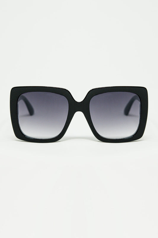 Q2 black Oversized square sunglasses with golden metallic detail