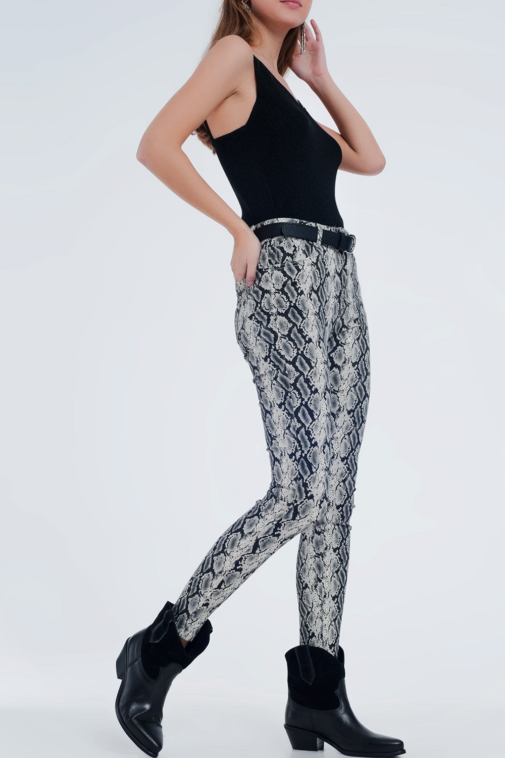 Black pants with snake print Q2 Jeans BoutiqueLua