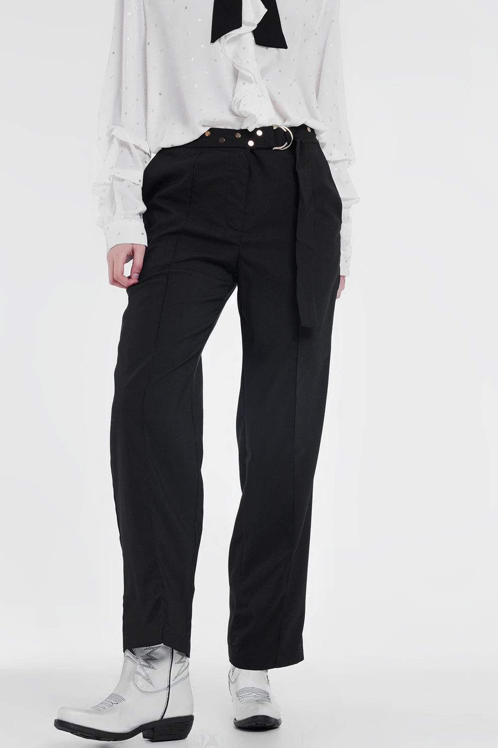 Black pants with wide legs and low hem Q2 Pants BoutiqueLua