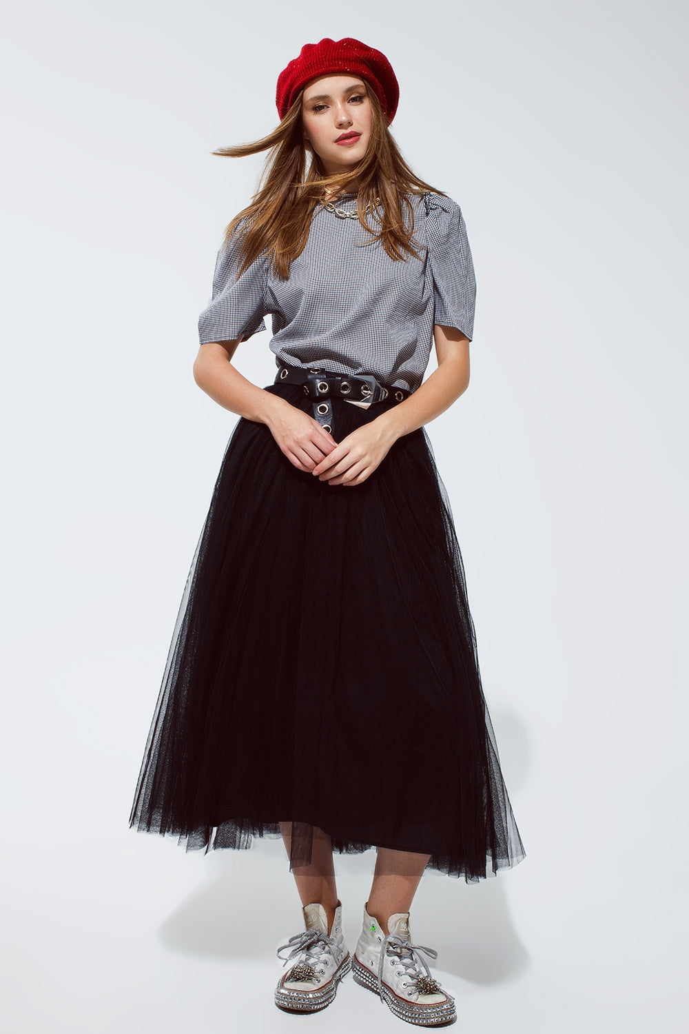 Black tulle midi skirt with elastic waist Q2 Skirts BoutiqueLua