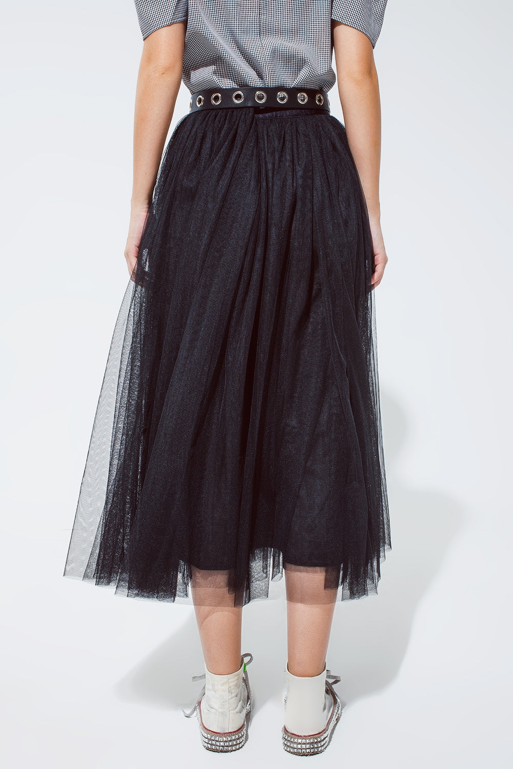 Black tulle midi skirt with elastic waist Q2 Skirts BoutiqueLua