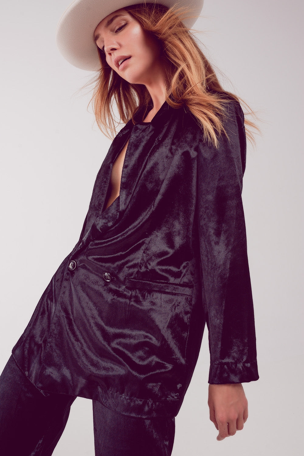 Black velvet oversized blazer Q2 Coats and Jackets BoutiqueLua