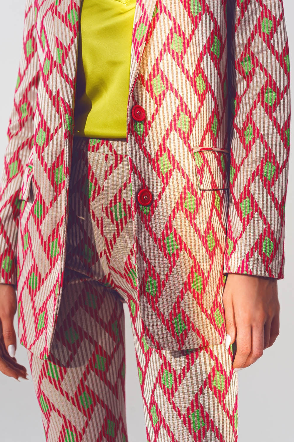 Blazer in pink geometric print Q2 Coats and Jackets BoutiqueLua