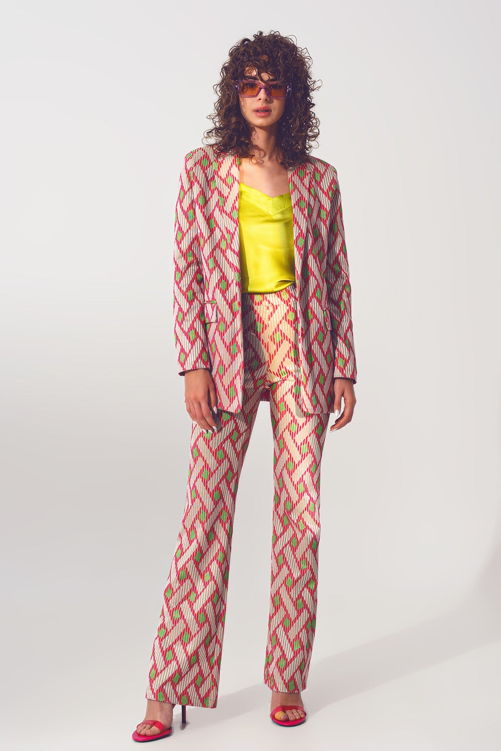 Blazer in pink geometric print Q2 Coats and Jackets BoutiqueLua