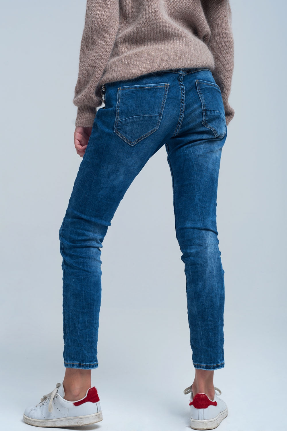 Blue boyfriend jeans with pearls Q2 Jeans BoutiqueLua