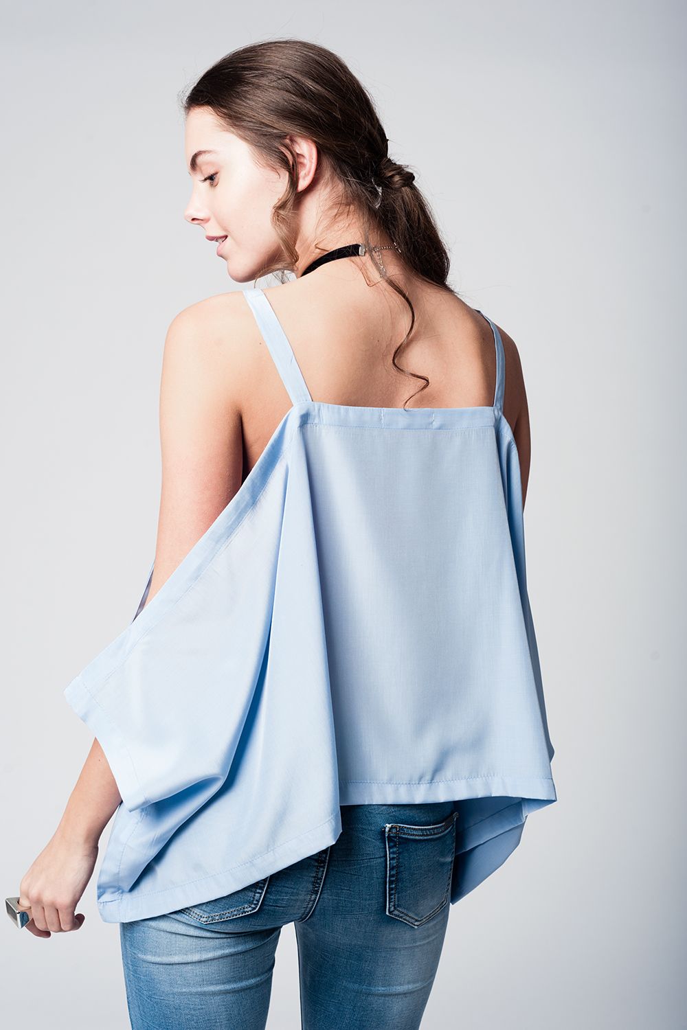 Blue cold shoulders top Q2 Shirts BoutiqueLua