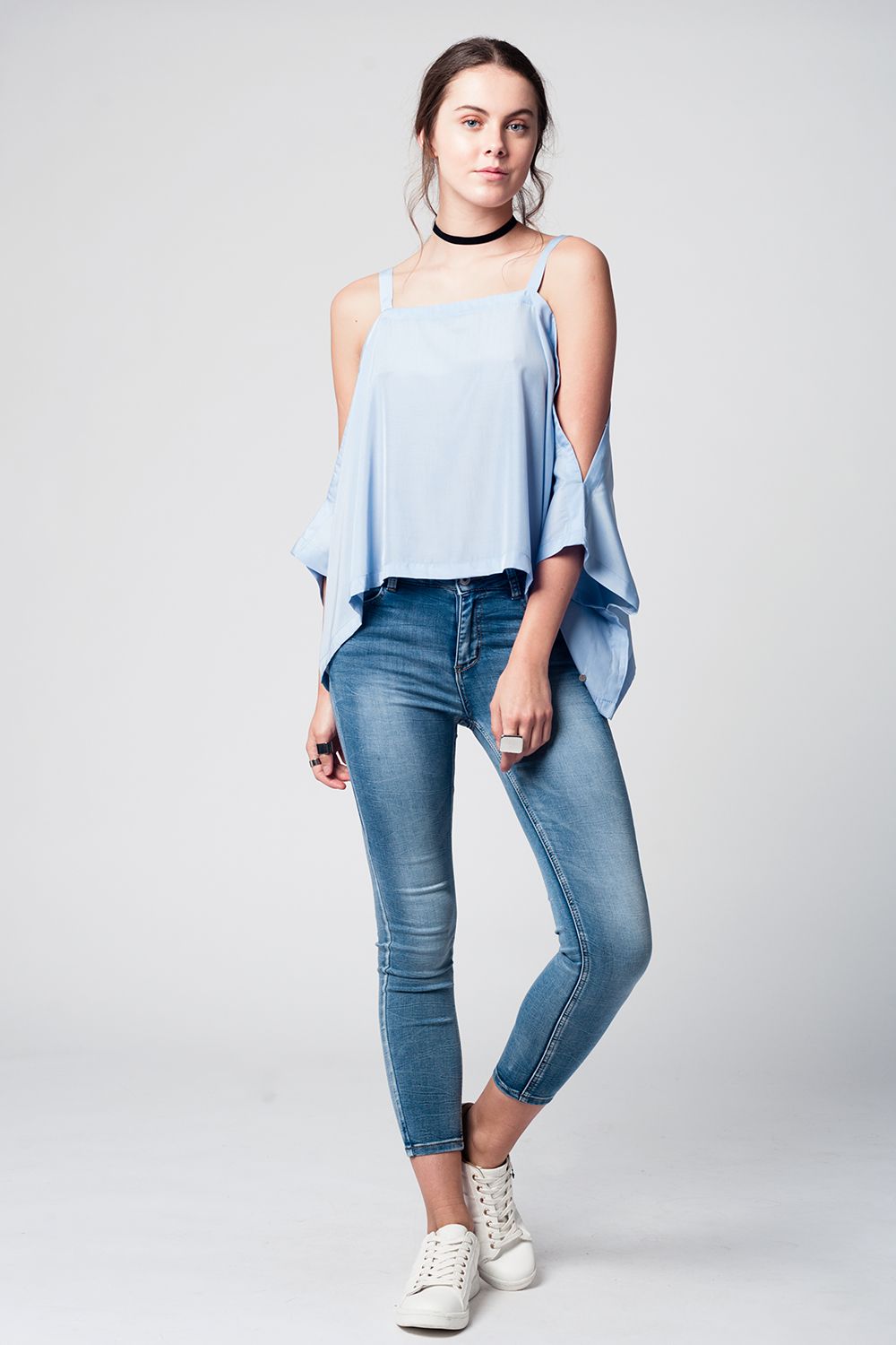 Blue cold shoulders top Q2 Shirts BoutiqueLua