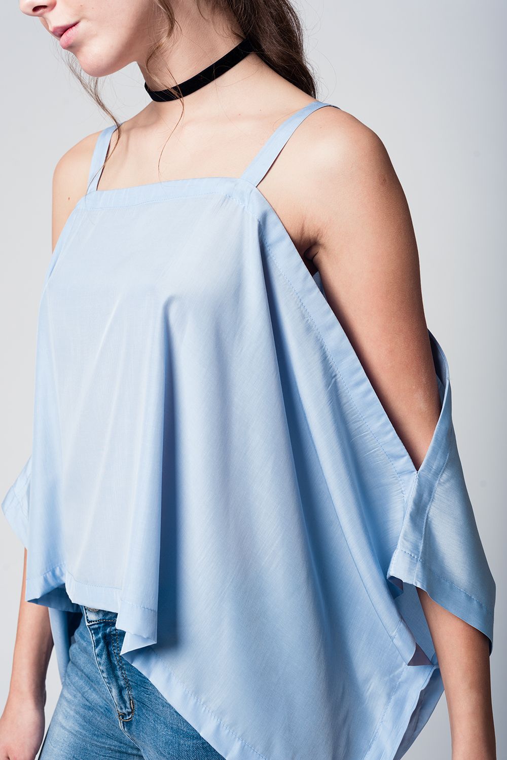 Blue cold shoulders top Q2 Shirts BoutiqueLua