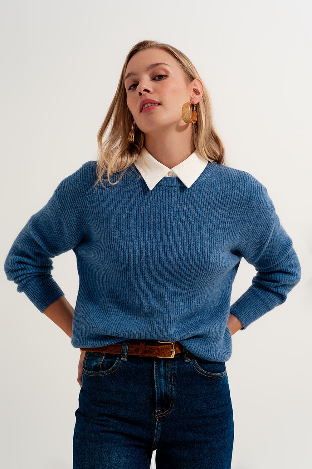 Blue crew neck jumper Q2 Sweaters BoutiqueLua