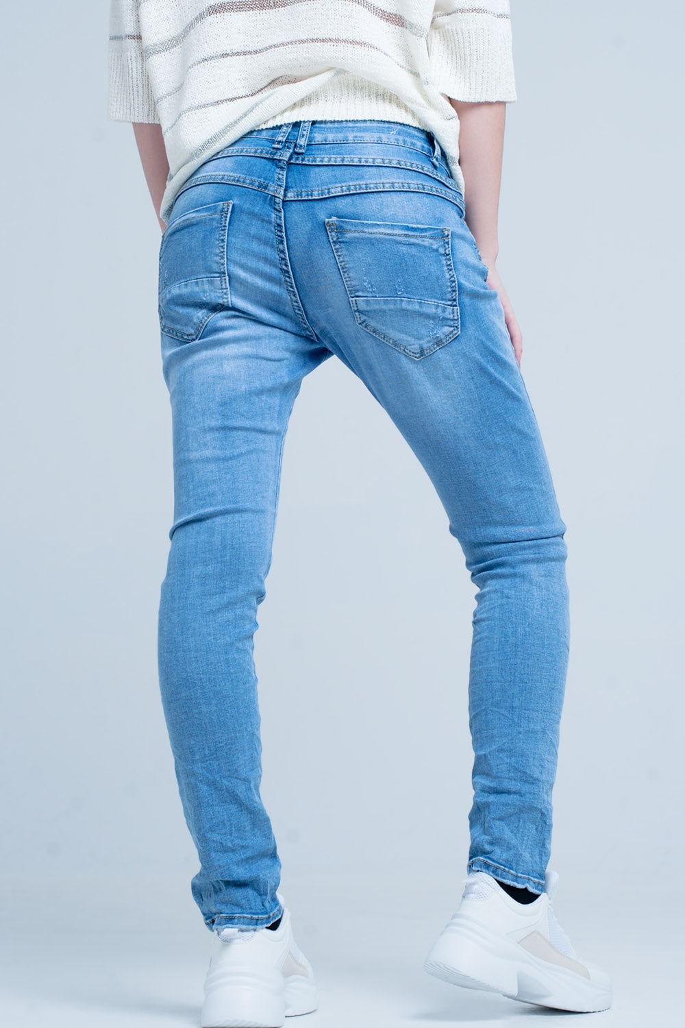 Blue Distressed Boyfriend Jeans Q2 Jeans BoutiqueLua