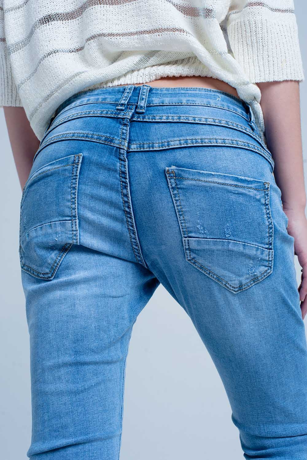 Blue Distressed Boyfriend Jeans Q2 Jeans BoutiqueLua