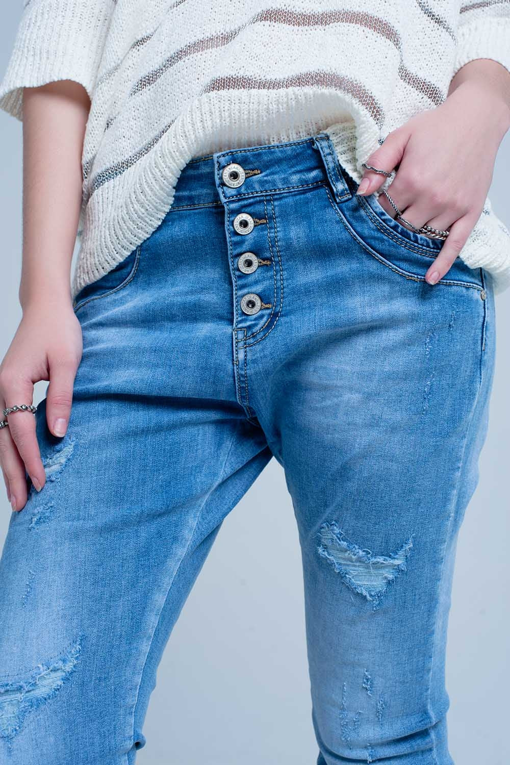 Blue Distressed Boyfriend Jeans Q2 Jeans BoutiqueLua