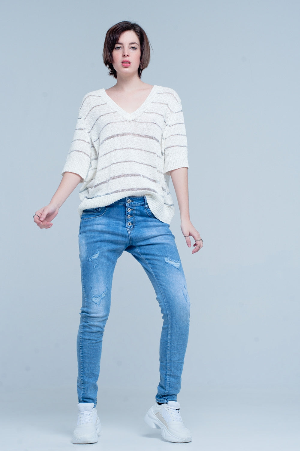 Blue Distressed Boyfriend Jeans Q2 Jeans BoutiqueLua