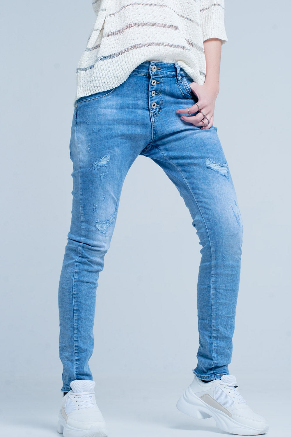 Blue Distressed Boyfriend Jeans Q2 Jeans BoutiqueLua