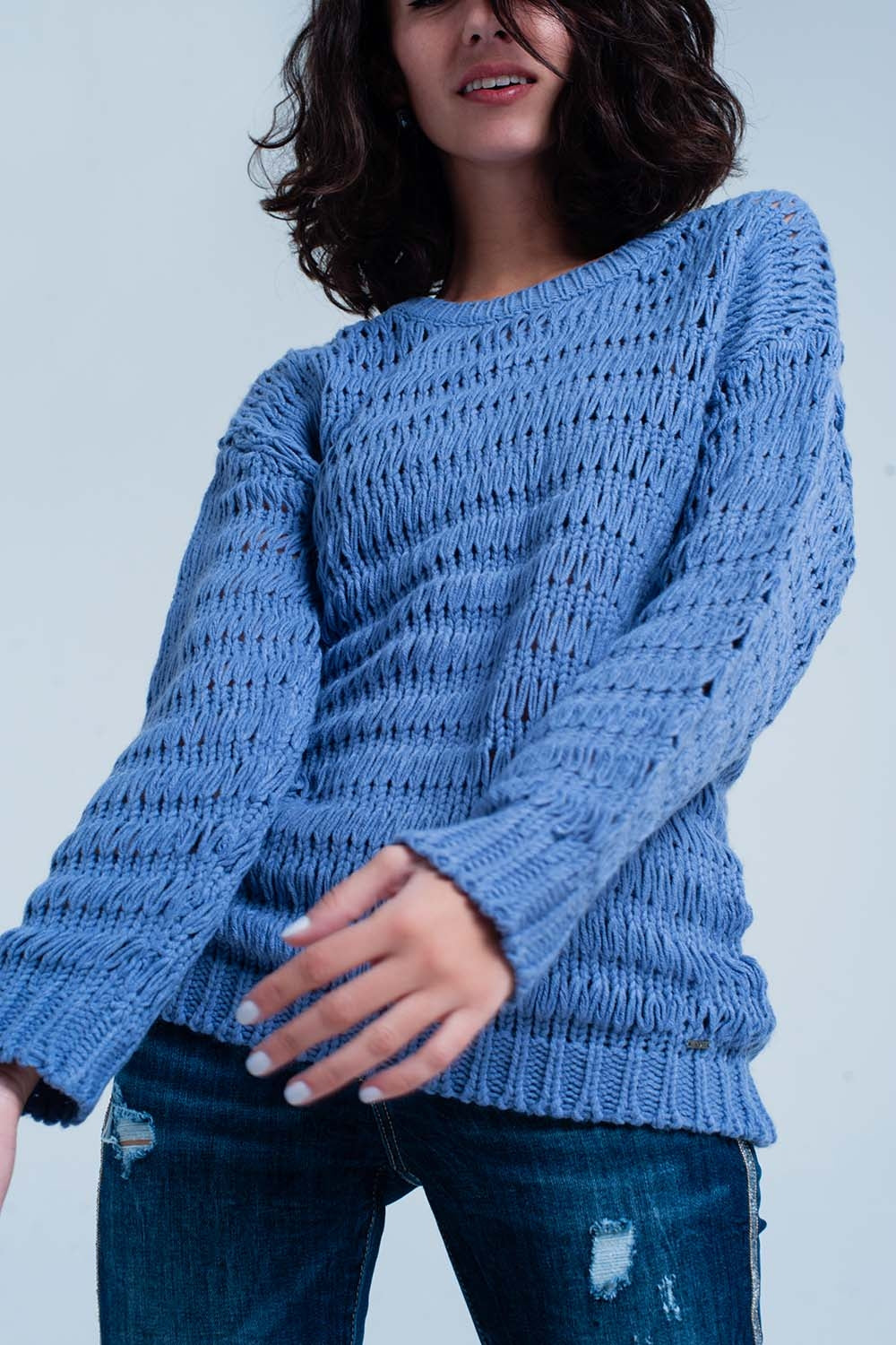 Blue Dropstitch Knitted Sweater Q2 Sweaters BoutiqueLua