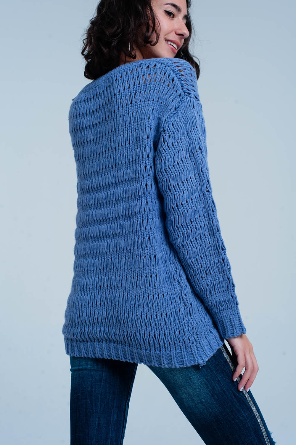 Blue Dropstitch Knitted Sweater Q2 Sweaters BoutiqueLua