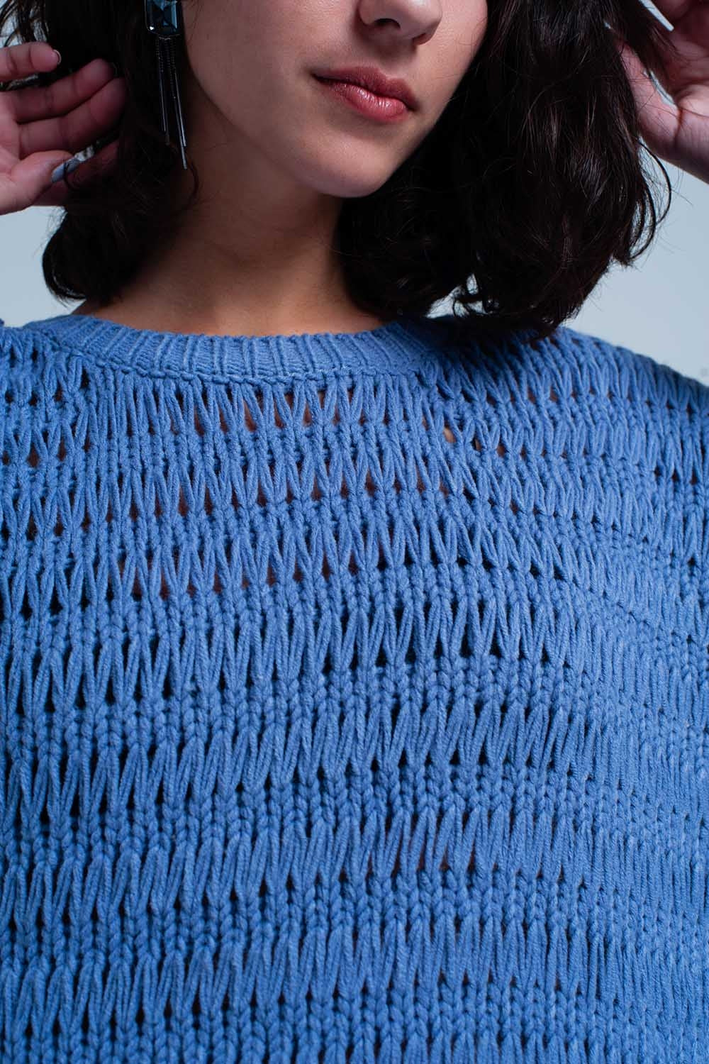 Blue Dropstitch Knitted Sweater Q2 Sweaters BoutiqueLua