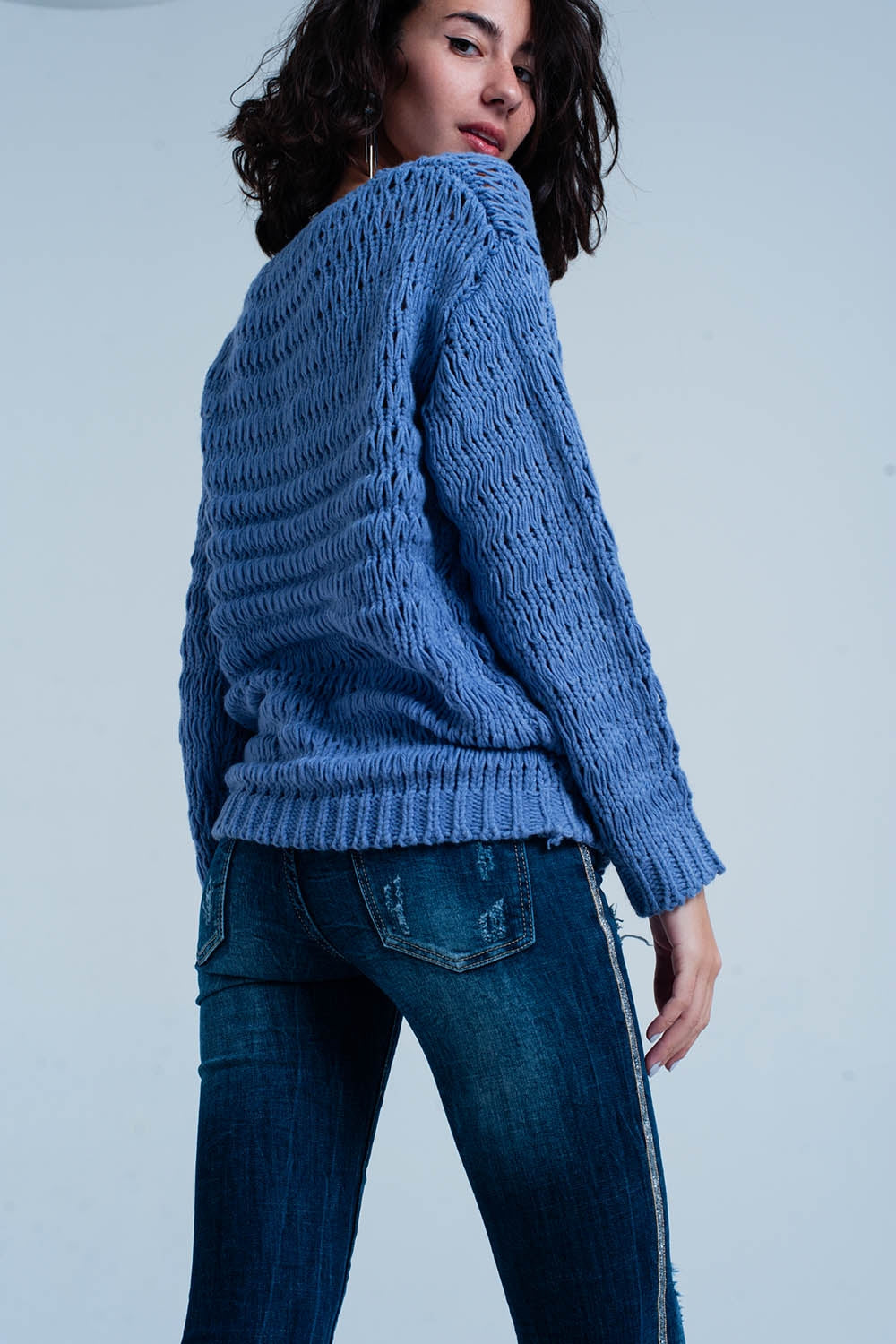 Blue Dropstitch Knitted Sweater Q2 Sweaters BoutiqueLua