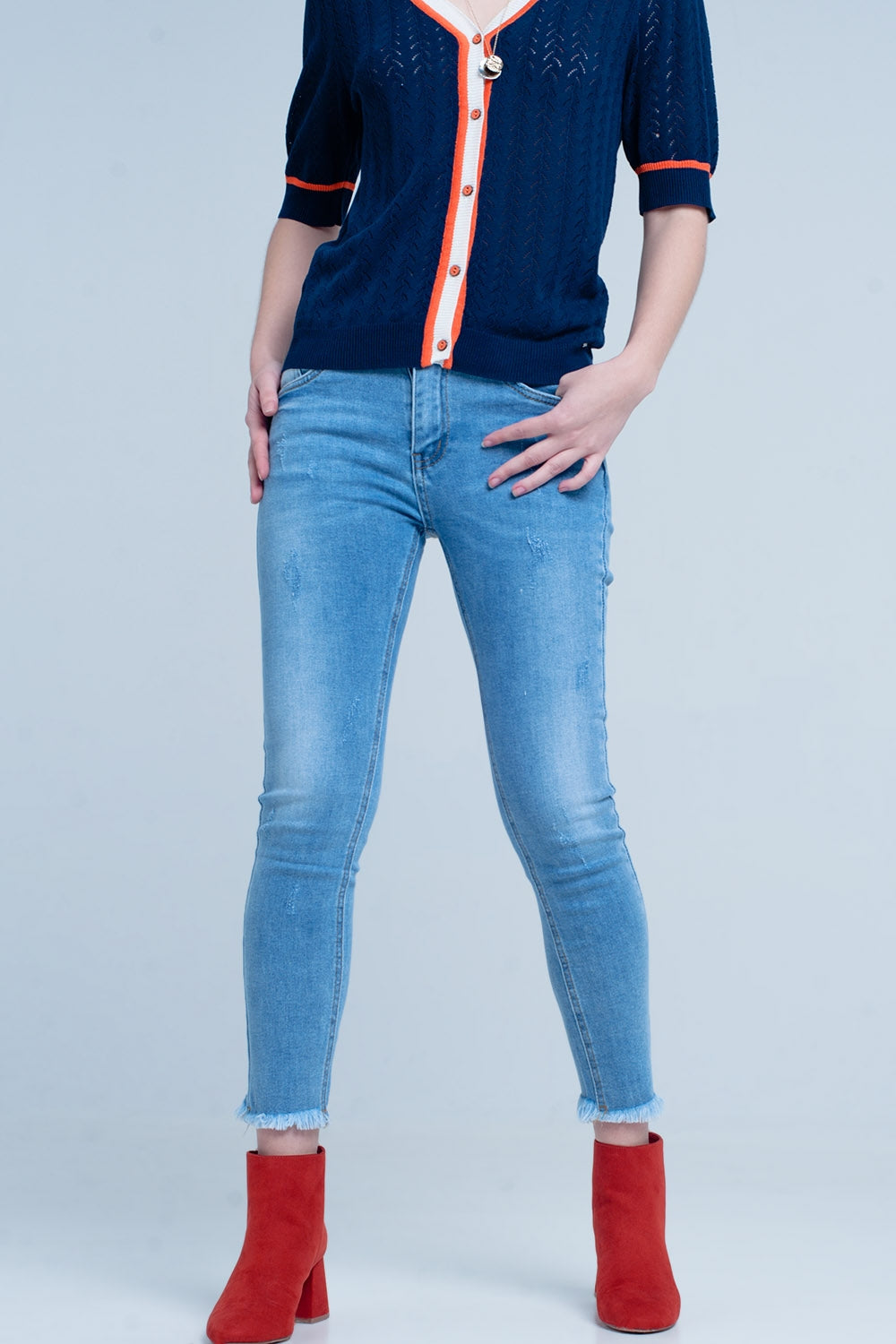 Q2 Blue Fringed Skinny Jeans