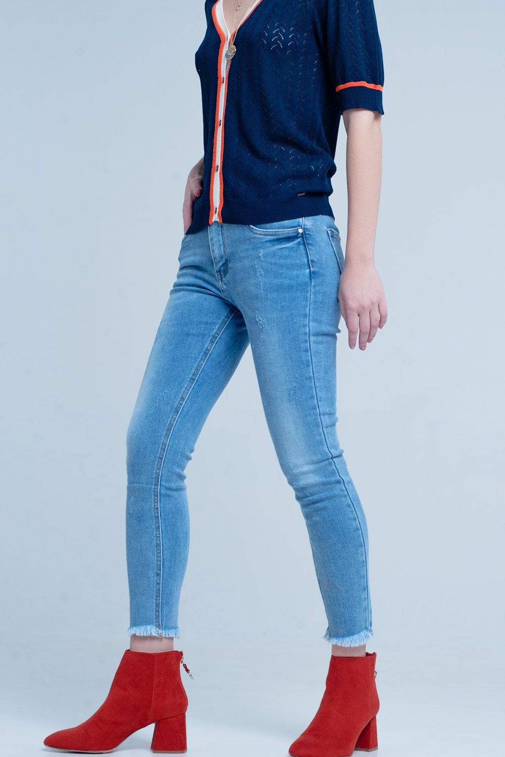 Blue Fringed Skinny Jeans Q2 Jeans BoutiqueLua