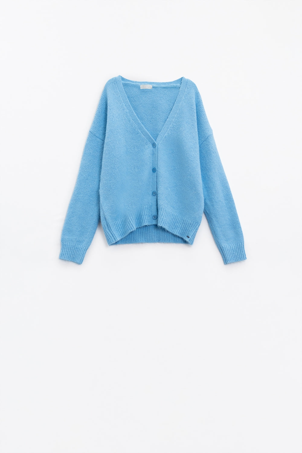 Blue knit cardigan with wide V-neck and button closure Q2 Sweaters BoutiqueLua